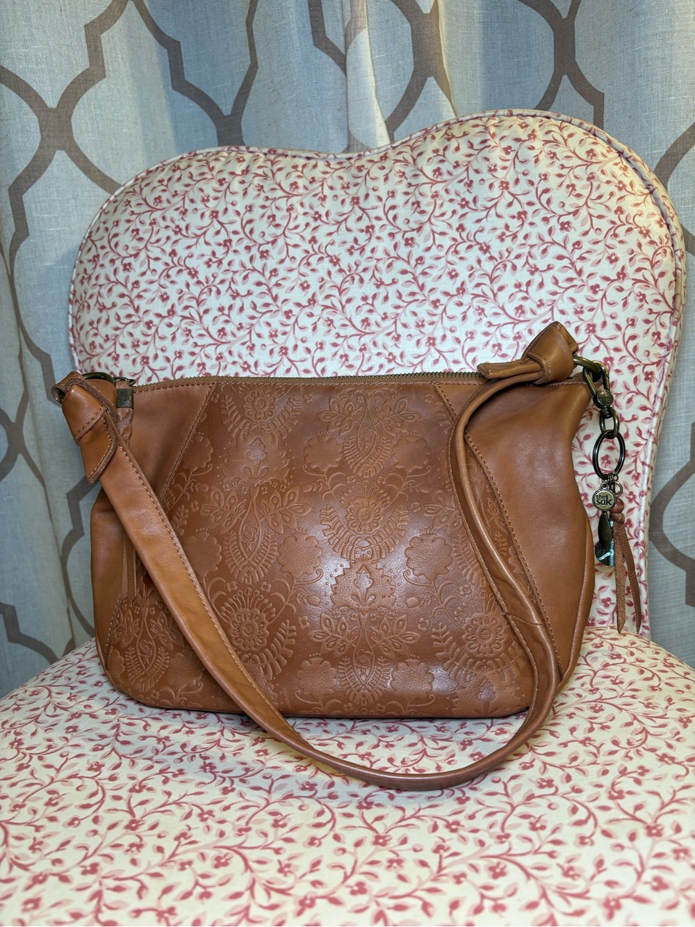 The Sak Tobacco Floral Embossed Leather Shoulder Bag